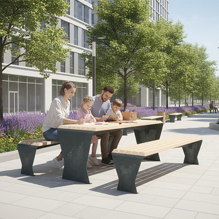 Panca per spazi pubblici contemporanea - PRISM - TF URBAN - in acciaio / in robinia / senza schienale