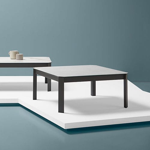 Tavolino basso contemporaneo - SALT - MOBLIBERICA - in ceramica / con supporto in metallo / rettangolare