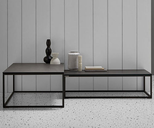 Tavolino basso contemporaneo - TERRA - MOBLIBERICA - in ceramica / con supporto in metallo / rettangolare
