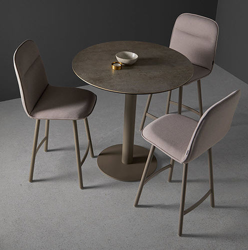 Tavolo alto contemporaneo - SOL - MOBLIBERICA - in ceramica / con supporto in metallo / rotondo