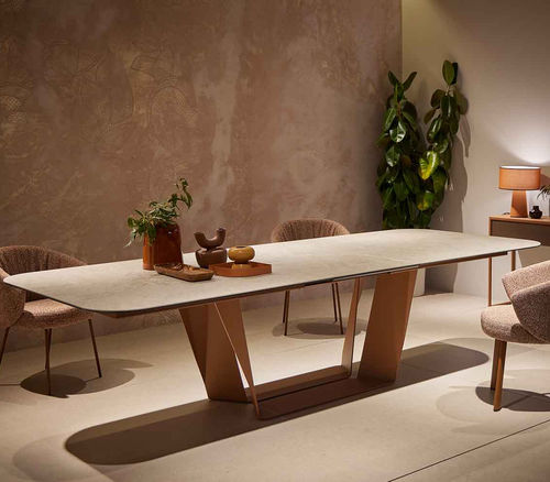 Tavolo da pranzo contemporaneo - PLEC - MOBLIBERICA - in ceramica / con supporto in lamiera di acciaio / rettangolare