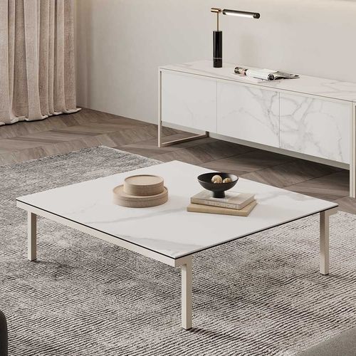 Tavolino basso contemporaneo - LUCIA - MOBLIBERICA - in ceramica / con supporto in metallo / rettangolare