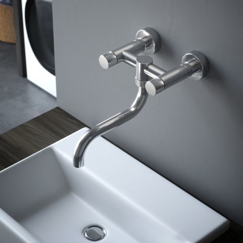 Miscelatore doppio comando da parete - KW50 - Fontealta - in acciaio inossidabile 316L / da cucina / 2 fori