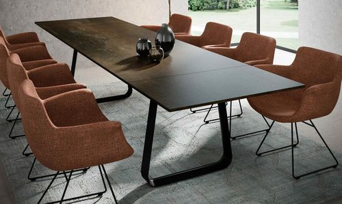 Tavolo da pranzo contemporaneo - CURVE - Ghekiere Industries - in ceramica / con supporto in acciaio inossidabile / rettangolare