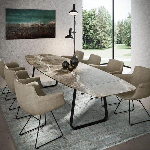 Tavolo da pranzo contemporaneo - CURVE XXL - Ghekiere Industries - in ceramica / con supporto in alluminio laccato / allungabile