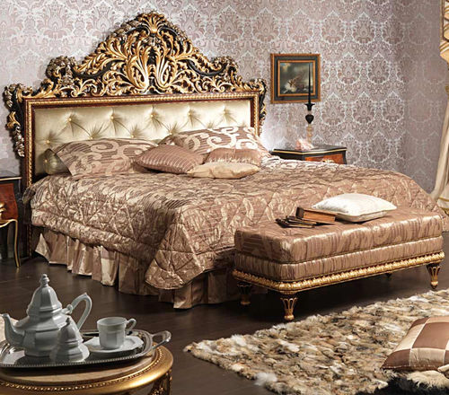 Letto matrimoniale - EMPERADOR BLACK  - VIMERCATI MEDA LUXURY CLASSIC FURNITURE - in stile Luigi XV / imbottito / con testiera imbottita