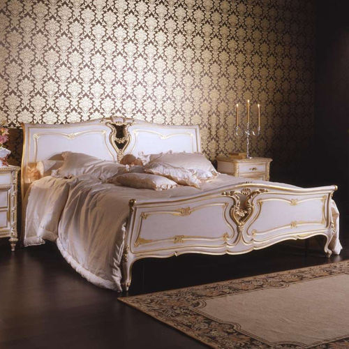 Letto matrimoniale - white and gold - VIMERCATI MEDA LUXURY CLASSIC FURNITURE - in stile Luigi XV / imbottito / con testiera imbottita