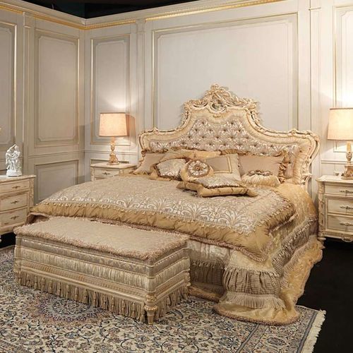 Letto matrimoniale - White and Gold - VIMERCATI MEDA LUXURY CLASSIC FURNITURE - in stile / imbottito / con testiera imbottita