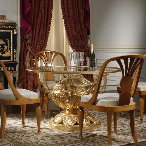 Tavolo da pranzo classico - Versailles - VIMERCATI MEDA LUXURY CLASSIC FURNITURE - in cristallo / con supporto in legno / rotondo
