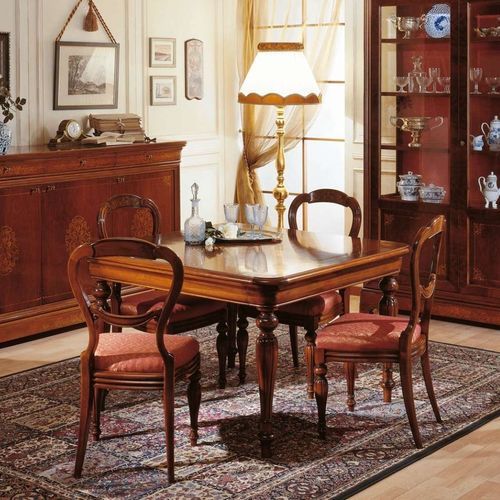 Tavolo da pranzo in stile francese - French 19th century - VIMERCATI MEDA LUXURY CLASSIC FURNITURE - in noce / con supporto in noce / quadrato