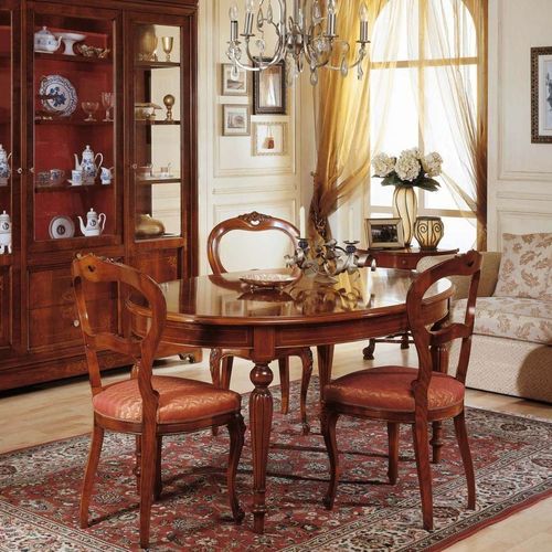 Tavolo da pranzo in stile francese - art. 281/279 - VIMERCATI MEDA LUXURY CLASSIC FURNITURE - in noce / con supporto in noce / ovale