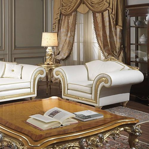 Poltrona in stile - IMPERIAL - VIMERCATI MEDA LUXURY CLASSIC FURNITURE - in pelle / bianca / dorata