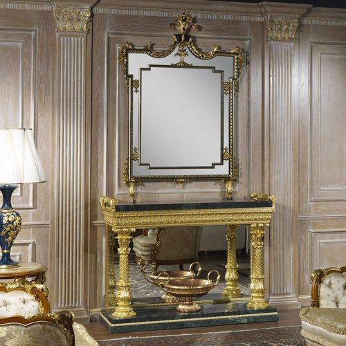 Consolle in stile - art. 999 - VIMERCATI MEDA LUXURY CLASSIC FURNITURE - in marmo / con supporto in legno dorato in foglia d’oro / rettangolare