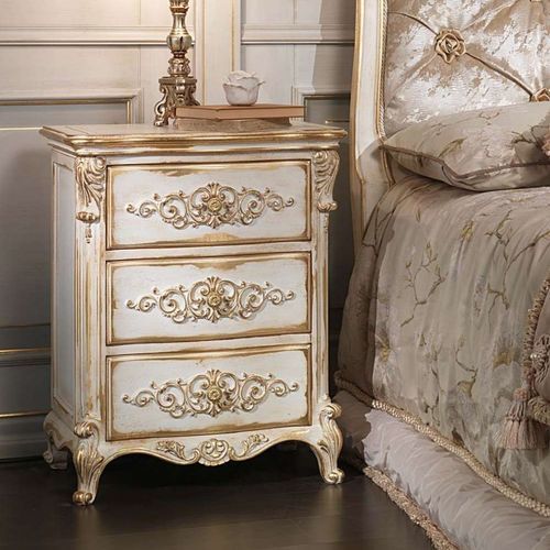 Comodino in stile Luigi XVI - WHITE AND GOLD - VIMERCATI MEDA LUXURY CLASSIC FURNITURE - in legno / con supporto in legno / rettangolare