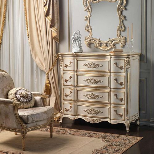 Cassettone in stile Luigi XVI - WHITE AND GOLD - VIMERCATI MEDA LUXURY CLASSIC FURNITURE - in legno / fatto a mano / 4 cassetti