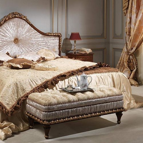 Divanetto imbottito in stile - LOUVRE - VIMERCATI MEDA LUXURY CLASSIC FURNITURE - in tessuto / beige / dorato
