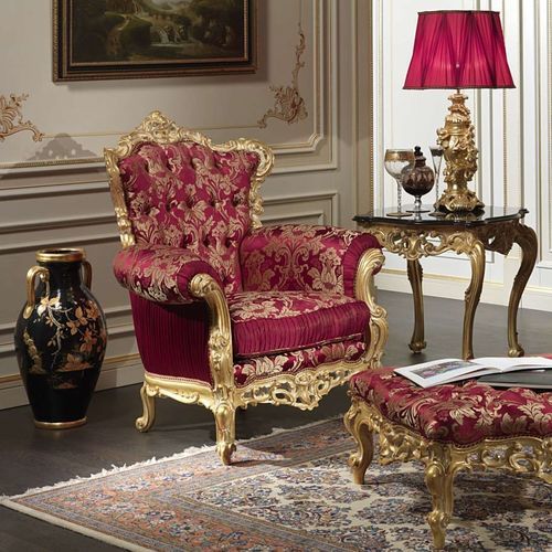 Poltrona in stile barocco - Barocco - VIMERCATI MEDA LUXURY CLASSIC FURNITURE - in tessuto / rossa / dorata