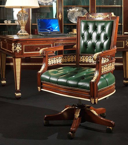 Poltrona da ufficio in stile - ERMITAGE - VIMERCATI MEDA LUXURY CLASSIC FURNITURE - in pelle / in legno / marrone