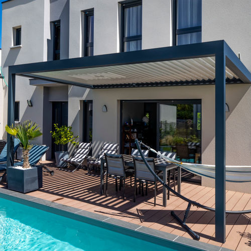 Pergola autoportante - BIO 120 - BIOSSUN - addossata / in legno / in vetro