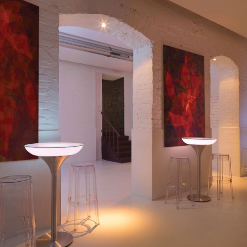Tavolo alto contemporaneo - LOUNGE M 105  - MOREE - in vetro / in plastica / con supporto in alluminio
