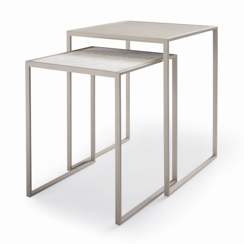 Tavolino estraibile contemporaneo - MINIMIZE - YOMEI - impiallacciato in legno / in pelle / con supporto in metallo
