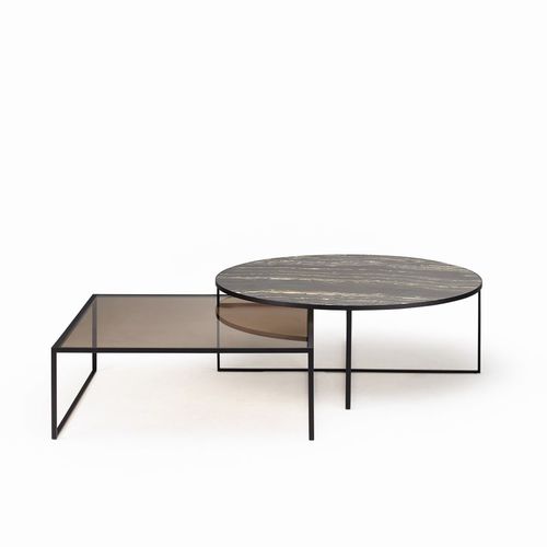 Tavolino basso contemporaneo - minimize round - YOMEI - in vetro / in rovere / in noce