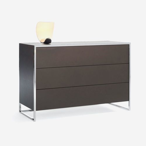 Cassettone contemporaneo - Smart  - YOMEI - impiallacciato in legno / in acciaio inossidabile / in pelle