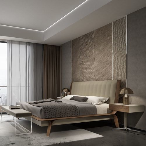 Letto matrimoniale - S100 - YOMEI - contemporaneo / imbottito / con testiera imbottita