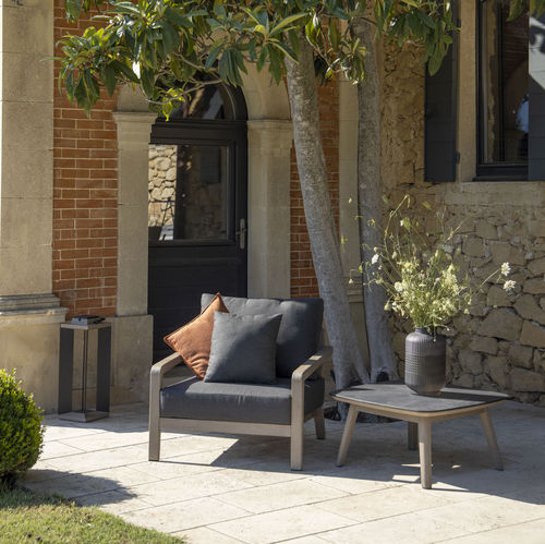 Poltrona in stile scandinavo - COPENHAGUE - LES JARDINS - in Sunbrella® / in teak / sfoderabile