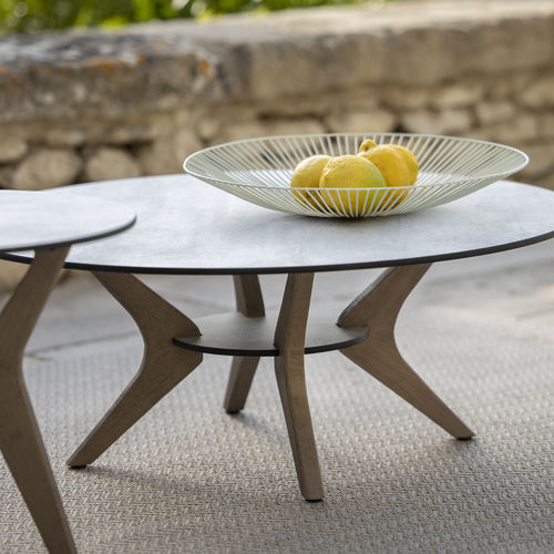 Tavolino basso contemporaneo - SELVA - LES JARDINS - in HPL / con supporto in teak / rotondo