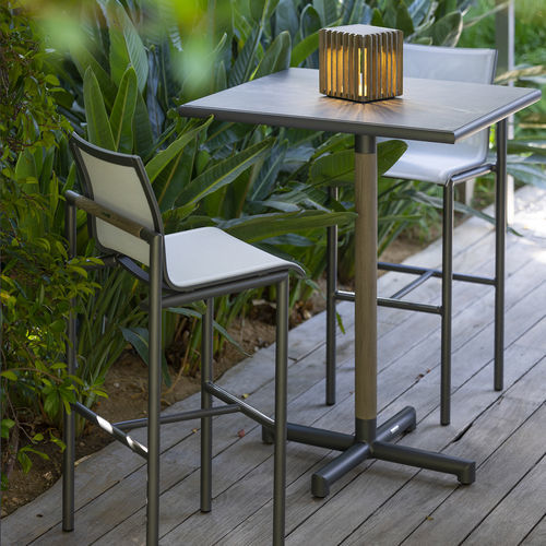 Tavolo alto contemporaneo - BASTINGAGE - LES JARDINS - in ceramica / con supporto in alluminio / con supporto in teak