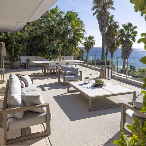 Tavolino basso contemporaneo - SKAAL - LES JARDINS - in ceramica / con supporto in teak / quadrato