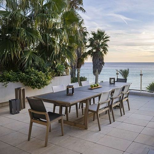 Tavolo da pranzo contemporaneo - SKAAL  - LES JARDINS - in ceramica / con supporto in teak / rettangolare