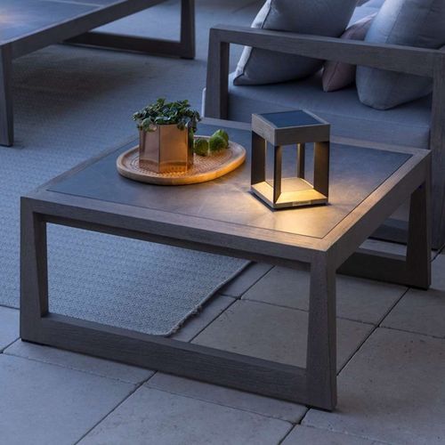 Tavolino basso contemporaneo - SKAAL - LES JARDINS - in ceramica / con supporto in teak / rettangolare
