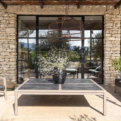 Tavolino basso contemporaneo - COPENHAGUE - LES JARDINS - in HPL / in ardesia / con supporto in teak