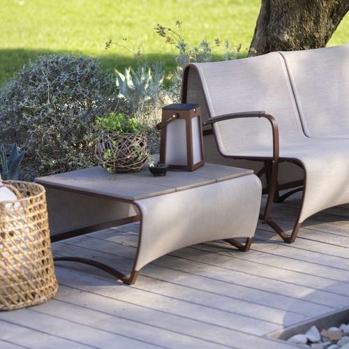 Tavolino basso contemporaneo - JET STREAM - LES JARDINS - in Batyline® / con supporto in alluminio / quadrato