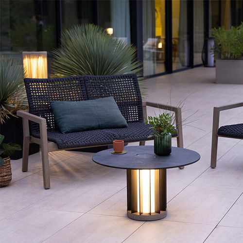 Tavolino basso contemporaneo - TECKALU - LES JARDINS - in vetro smerigliato / in HPL / in ardesia
