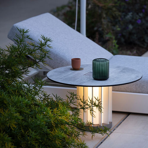 Tavolino basso contemporaneo - TECKALU - LES JARDINS - in vetro smerigliato / in HPL / in cemento cerato