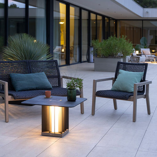 Tavolino basso contemporaneo - TECKALU - LES JARDINS - in vetro smerigliato / in HPL / in ardesia