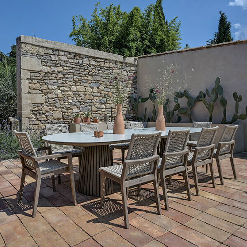 Tavolo contemporaneo - PTD1501/P1 - LES JARDINS - in teak / in pietra / in ceramica