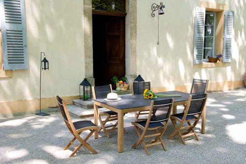 Tavolo contemporaneo - TEKURA - LES JARDINS - in teak / con supporto in teak / rettangolare