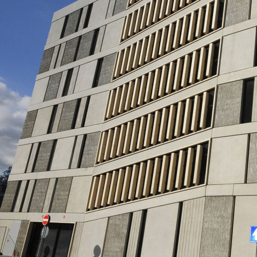 Rivestimento di facciata in pannelli - MULTISTOREY CAR PARK - Accsys Technologies - in legno / a incastro / di lunga durata