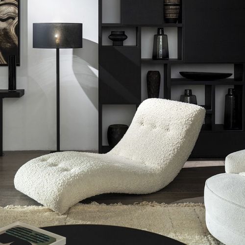 Chaise longue contemporanea - Wave - PH Collection - in tessuto / in legno massiccio / bianca