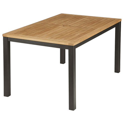 Tavolo da pranzo contemporaneo - AURA - Barlow Tyrie - in teak / con supporto in alluminio / rettangolare