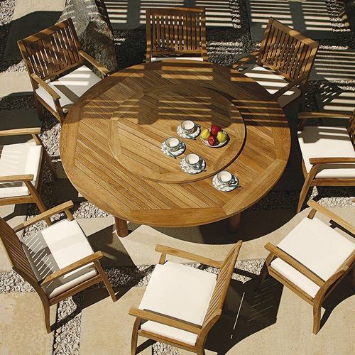 Tavolo da pranzo contemporaneo - Drummond  - Barlow Tyrie - in teak / con supporto in teak / rotondo