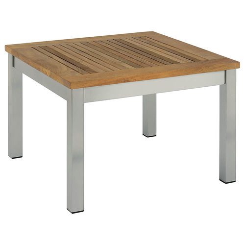 Tavolo d'appoggio contemporaneo - Equinox  - Barlow Tyrie - in teak / con supporto in acciaio inossidabile / rettangolare