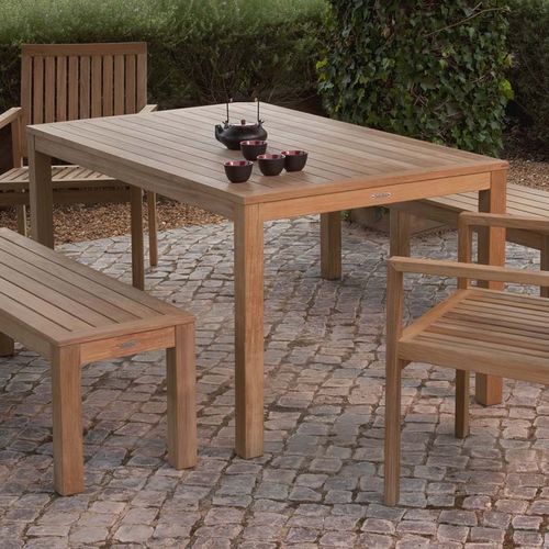 Tavolo da pranzo contemporaneo - LINEAR - Barlow Tyrie - in teak / con supporto in teak / rettangolare