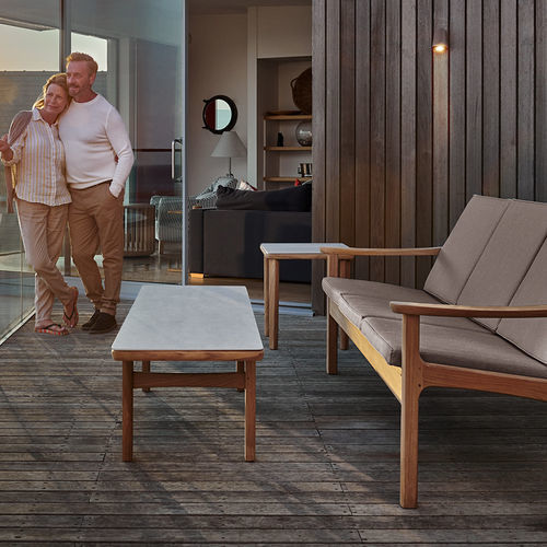 Tavolino basso contemporaneo - Monterey - Barlow Tyrie - in ceramica / con supporto in teak / rettangolare