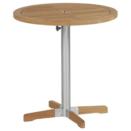 Tavolo da bistrot contemporaneo - Equinox - Barlow Tyrie - in teak / con supporto in acciaio inossidabile / rotondo