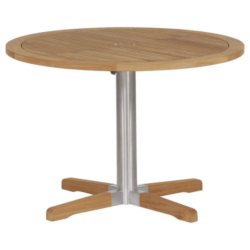 Tavolo da bistrot contemporaneo - Equinox  - Barlow Tyrie - in teak / con supporto in acciaio inossidabile / rotondo
